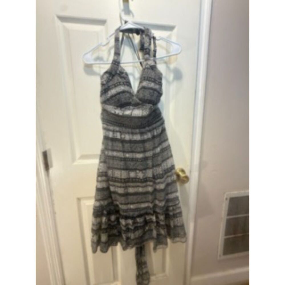 Sangria Y2K Bohemian Halter Dress with Black & White Geometric Patterns Size 10